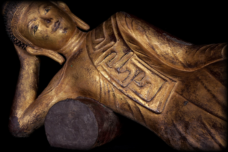 Extremely Rare Early 19C Wood Mandalay Reclining Buddha # A141